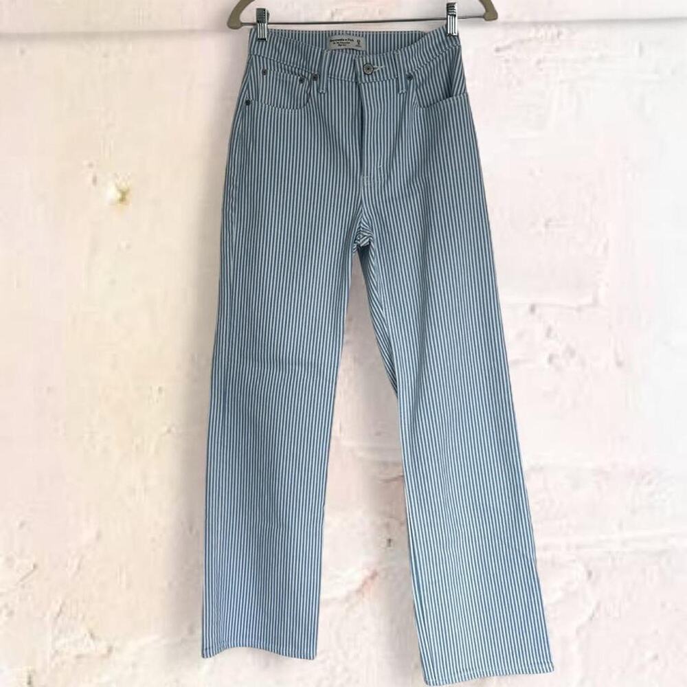 Abercrombie & Fitch Blue and White Pinstripe High-Rise Women's Jeans